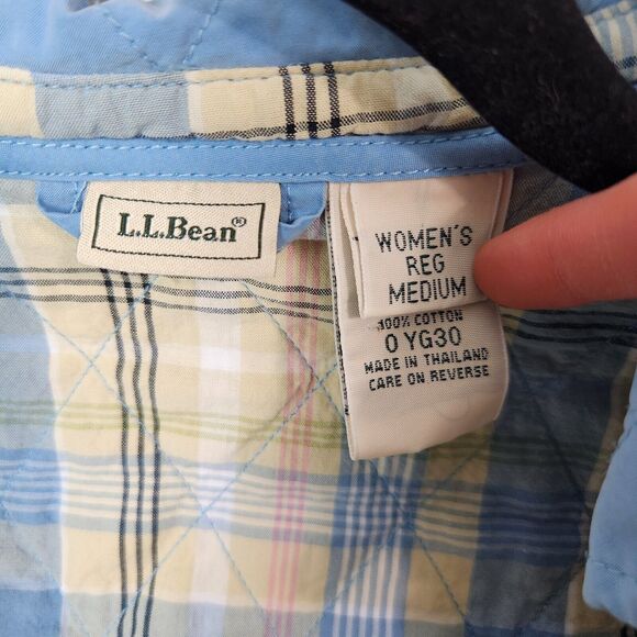 LL Bean Jacket Womens M Quilted Button Down Peasant Cottagecore Chore Wear Plaid - Picture 9 of 12